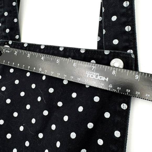 TOPSHOP MOTO Women's 4 Black White Polka Dot‎ Wide Leg Denim Overalls Pockets - Picture 7 of 10